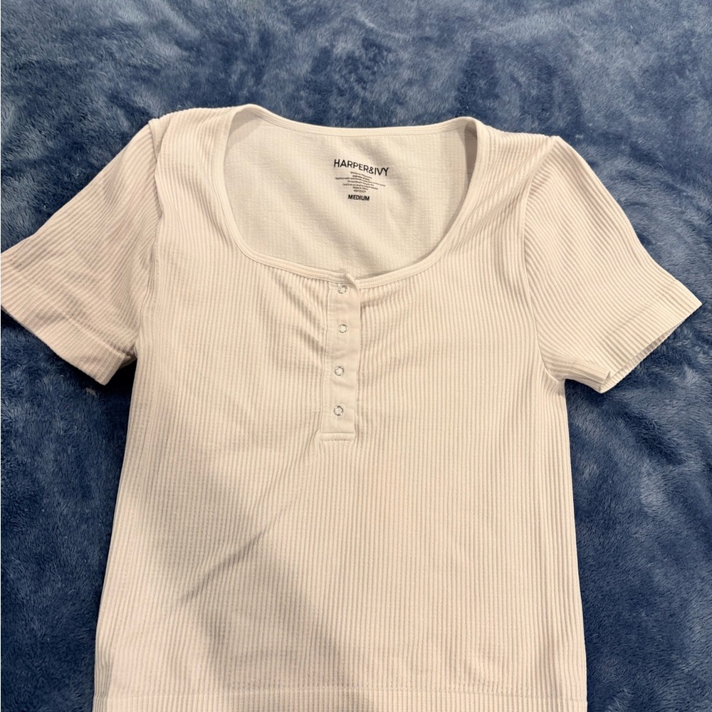 Harper White Ribbed Short Sleeve Top